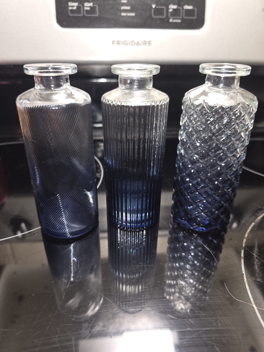 Set of 3 Blue Glass Bud Vases